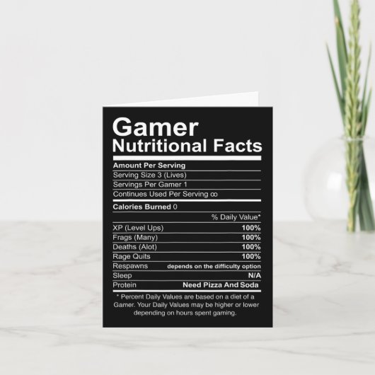 Voedingsfeiten Cool Gamer Videospel Grappig Kaart (Voorkant)