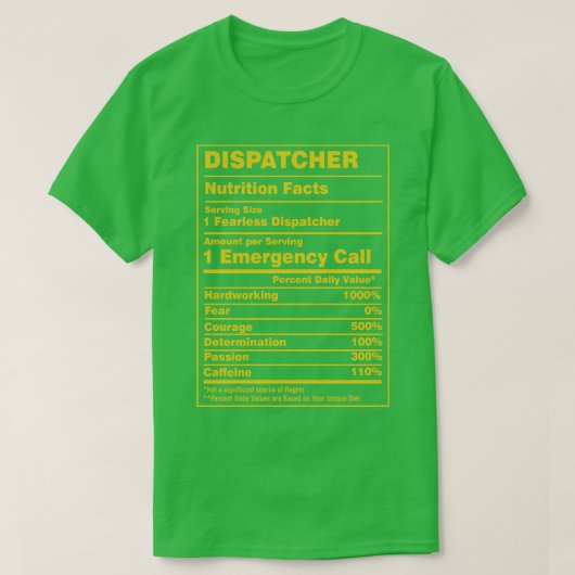 Voedingsfeiten Dispatcher T-shirt (Design voorkant)