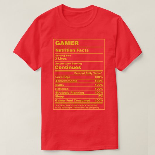 Voedingsfeiten Gamer T-shirt (Design voorkant)