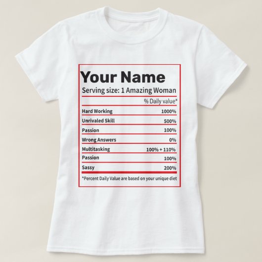 Voedingsfeiten Gepersonaliseerde naam- Vrouwen Gif T-shirt (Design voorkant)