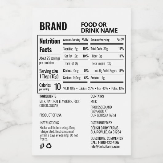 voedingsfeiten Ingrediënt Etiket op voedingsmidde (Enkel label)