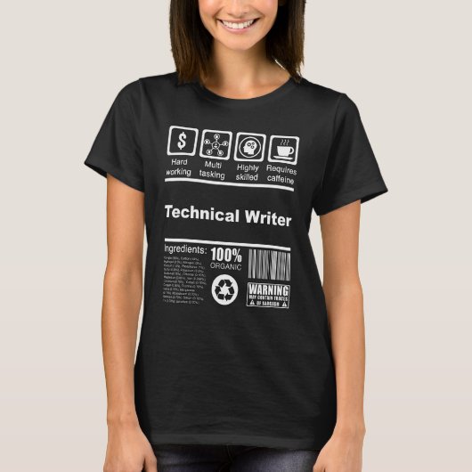 Voedingsgegevens van de schrijver t-shirt (Voorkant)