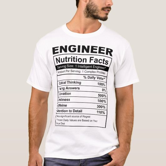 Voedingsgegevens van ingenieur grappig t-shirt (Voorkant)