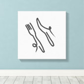 Voedingsmes en vork moderne grijs en wit canvas afdruk (Insitu (Houten vloer))