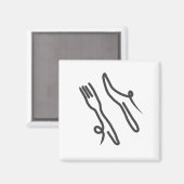 Voedingsmes en vork moderne grijs en wit magneet (Voorkant / Achterkant)