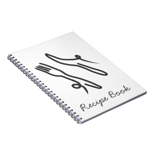 Voedingsmes en vork moderne grijs en wit notitieboek (Rechterzijde)