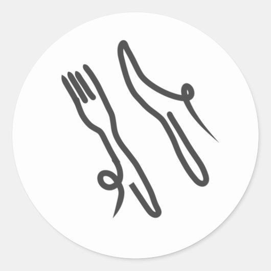 Voedingsmes en vork moderne grijs en wit ronde sticker (Voorkant)