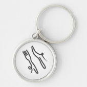 Voedingsmes en vork moderne grijs en wit sleutelhanger (Voorkant)