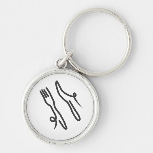 Voedingsmes en vork moderne grijs en wit sleutelhanger (Voorkant)
