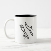 Voedingsmes en vork moderne grijs en wit tweekleurige koffiemok (Links)