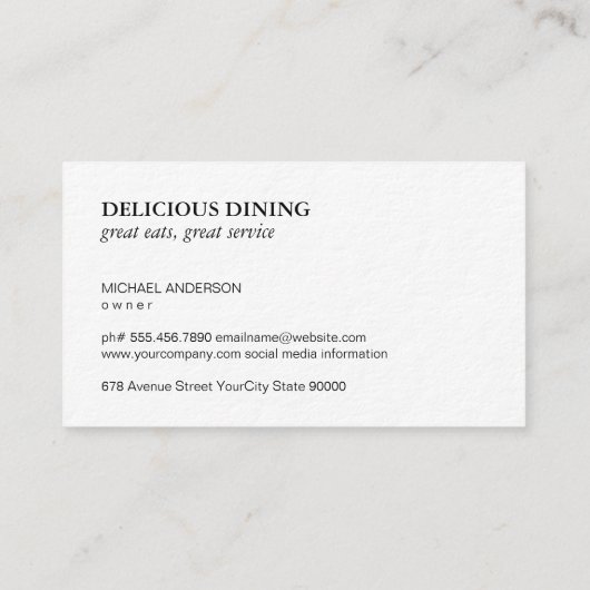 Voedingsmiddelen Visitekaartje (Achterkant)