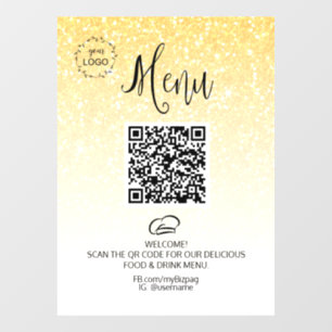 *~* Voedingsrestaurant QR + LOGO Menu Glitter Raamsticker
