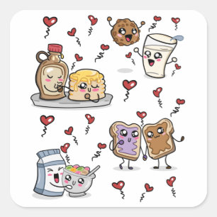 Voedingstekeningen in Love Kawaii Vierkante Sticker