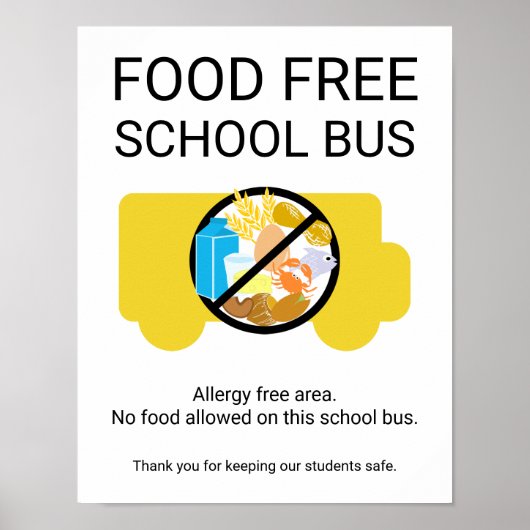 Voedingsvrije schoolbus Allergieveilig gebied Poster (Voorkant)