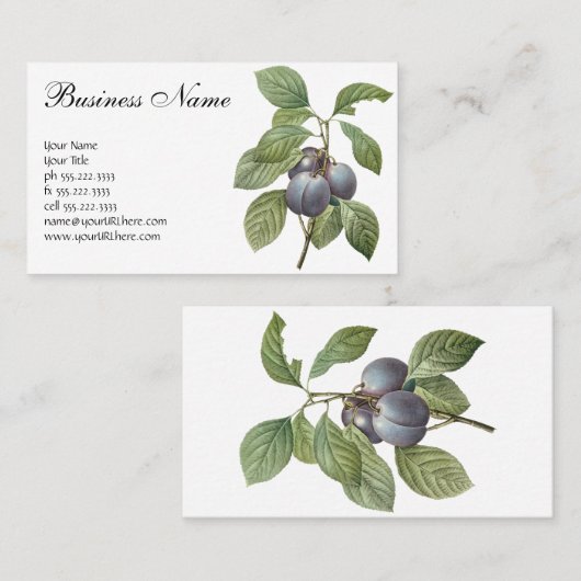  voedingsvruchten, Paarse tuinplassen van Redoute Visitekaartje (Voorkant / Achterkant)