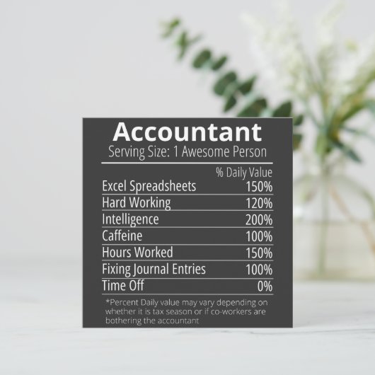 Voedingswaarde feit accountant, Voedingswaardes Kaart (Staand voorkant)
