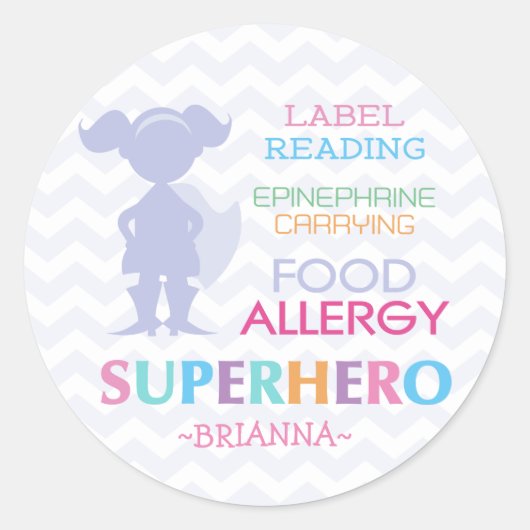 Voedsel Allergie Superhero Meisje Stickers (Voorkant)