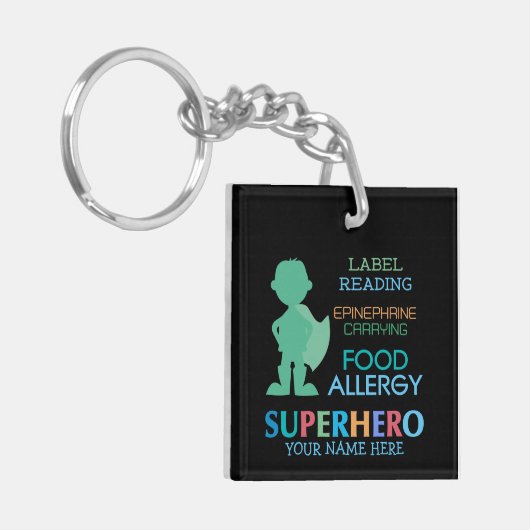 Voedsel Allergy Boy Superheld persoonlijke Kindere Sleutelhanger (Voorkant Links)