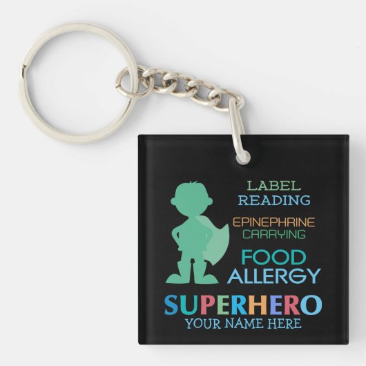 Voedsel Allergy Boy Superheld persoonlijke Kindere Sleutelhanger (Voorkant)