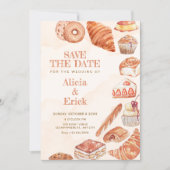 Voedsel brood gebak kunst bruiloft save the date (Voorkant)