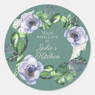 Voedsel Cadeau Uit Keuken Paars Groen Bloem Ronde Sticker