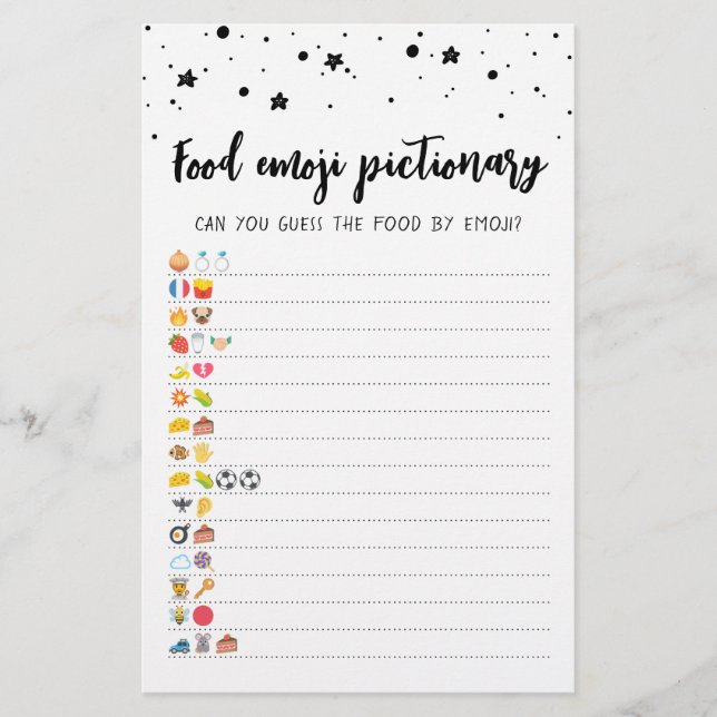Voedsel Emoji Pictionary spel Quiz met Antwoorden (Voorkant)