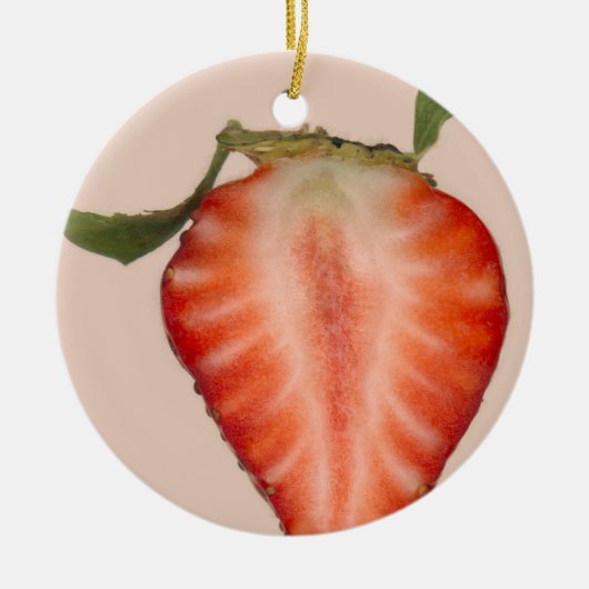 Voedsel - Fruit - Plakje Aardbei Keramisch Ornament (Voorkant)