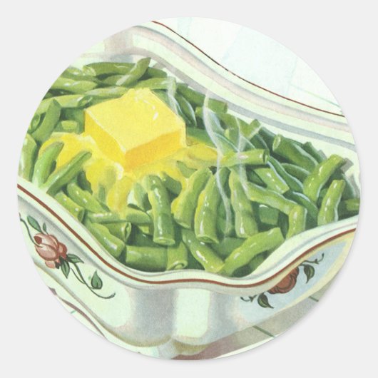  voedsel, groene Bean Casserole met boter Ronde Sticker (Voorkant)