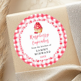 Voedsel Label voor Thuisgemaakte Frambozen Cupcake