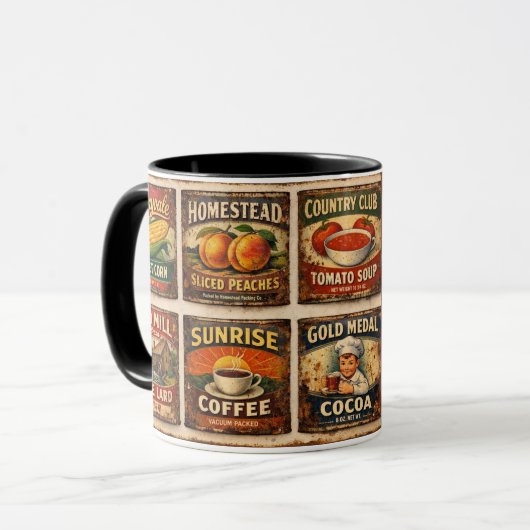 voedsel labels in vintage stijl mok (Voorkant links)