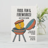 Voedsel Leuk Vuurwerk Barbecue 4 juli BBQ Party Kaart (Staand voorkant)