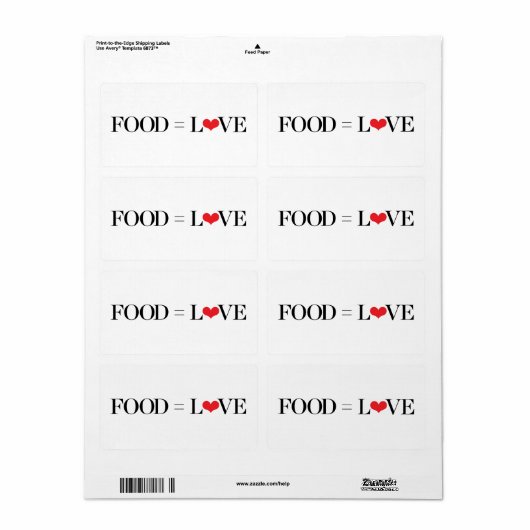 Voedsel = Liefde Etiket (Full Sheet)