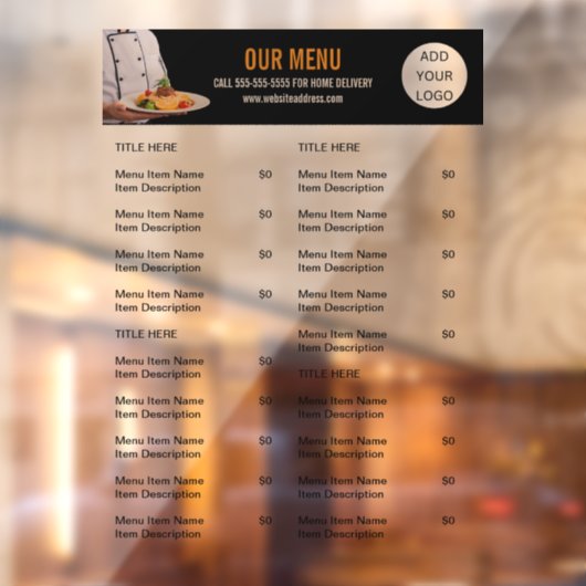 Voedsel Menu Catering Restaurant Bedrijf Raamsticker (Vel 2)