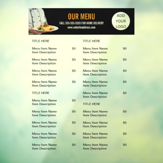 Voedsel Menu Catering Restaurant Bedrijvigheid Raamsticker (Vel 3)