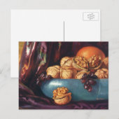 voedsel, noten en fruit in een blauwe Bowl Briefkaart (Voorkant / Achterkant)