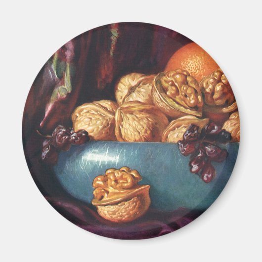 voedsel, noten en fruit in een blauwe Bowl Magneet (Voorkant)