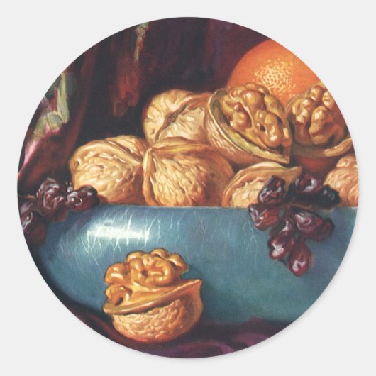  voedsel, noten en fruit in een blauwe Bowl Ronde Sticker (Voorkant)