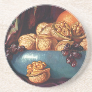 voedsel, noten en fruit in een blauwe Bowl Zandsteen Onderzetter