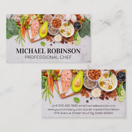Voedsel op tafel gespreid | Culinair Visitekaartje (Voorkant / Achterkant)