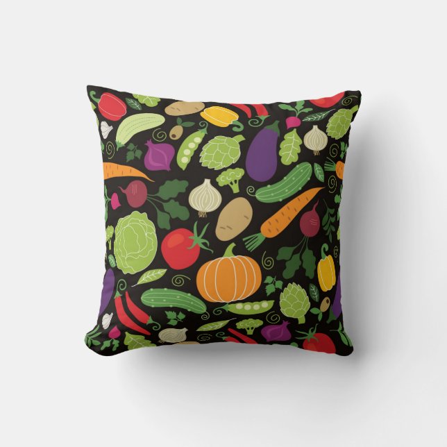 Voedsel op zwarte achtergrond kussen (Voorkant)