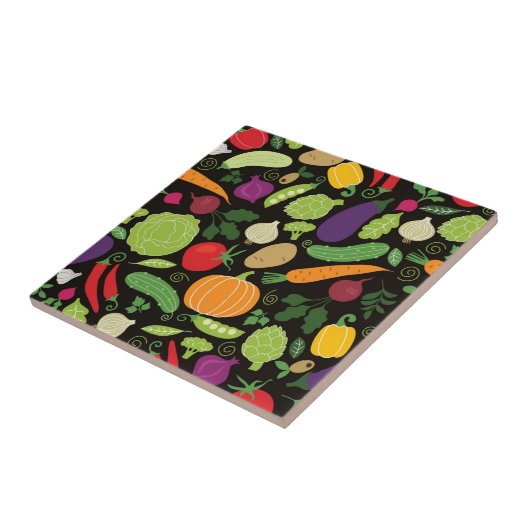 Voedsel op zwarte achtergrond tegeltje (Zijkant)