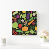 Voedsel op zwarte achtergrond vierkante klok (Huis)