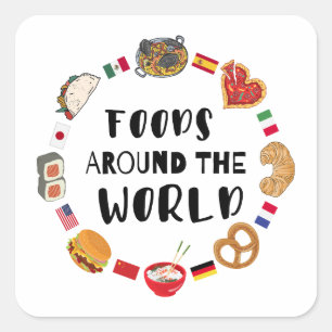 Voedsel over de hele wereld vierkante sticker