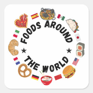 Voedsel over de hele wereld vierkante sticker