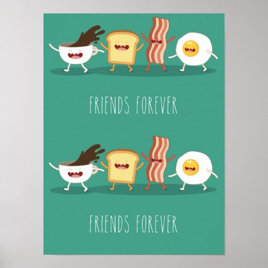 Voedsel, patroon, vrienden voor altijd, ei, koffie poster (Voorkant)