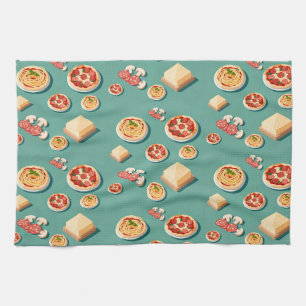 voedsel pictogrammen pizza pasta en kaas theedoek