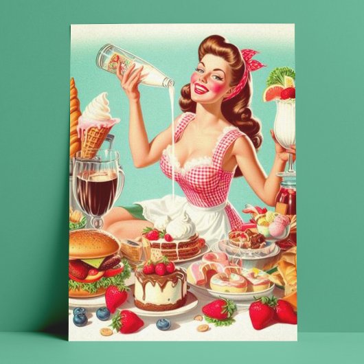  voedsel pin-up illustratie briefkaart