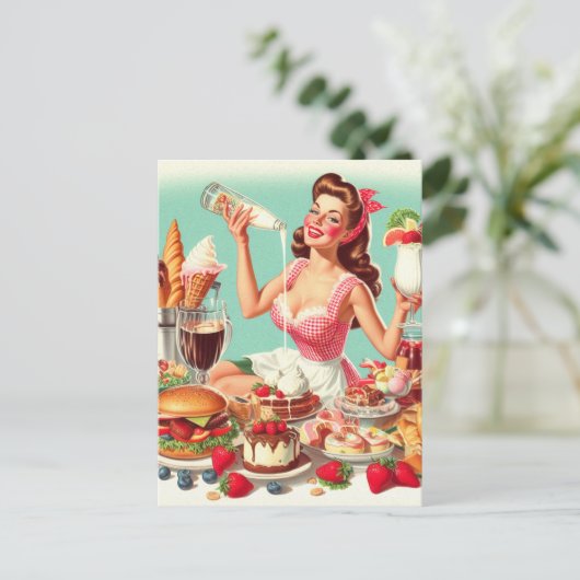  voedsel pin-up illustratie briefkaart (Staand voorkant)