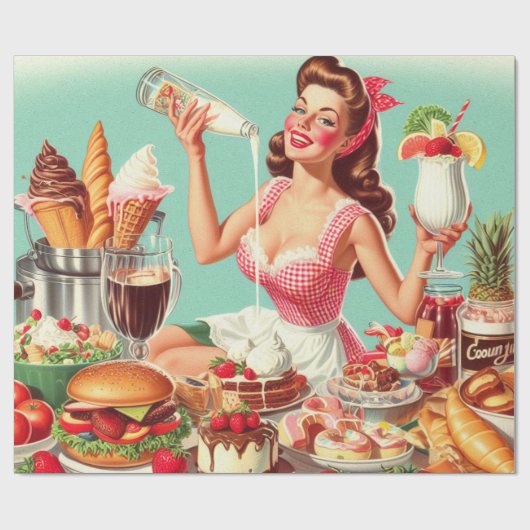  voedsel pin-up illustratie cadeaupapier (Vlak)
