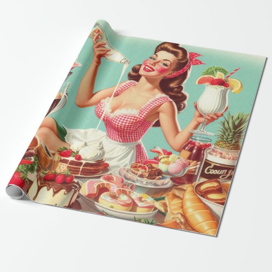  voedsel pin-up illustratie cadeaupapier (Uitgerold)